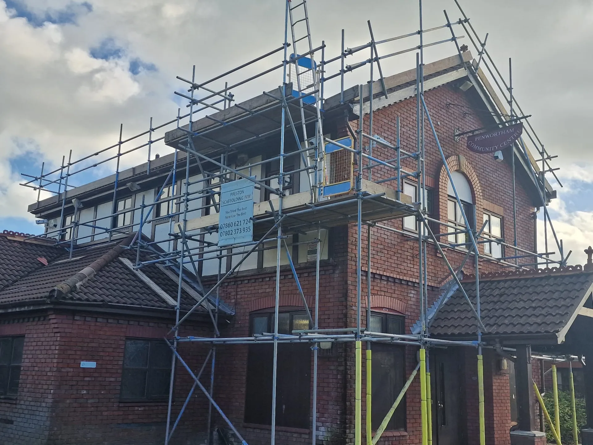 Scaffolding erected on a house in Preston