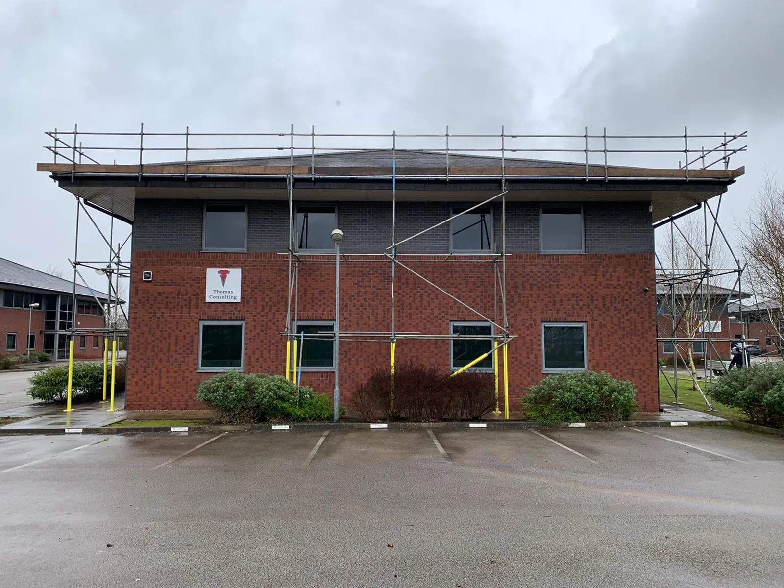 Scaffolding on a two storey office building