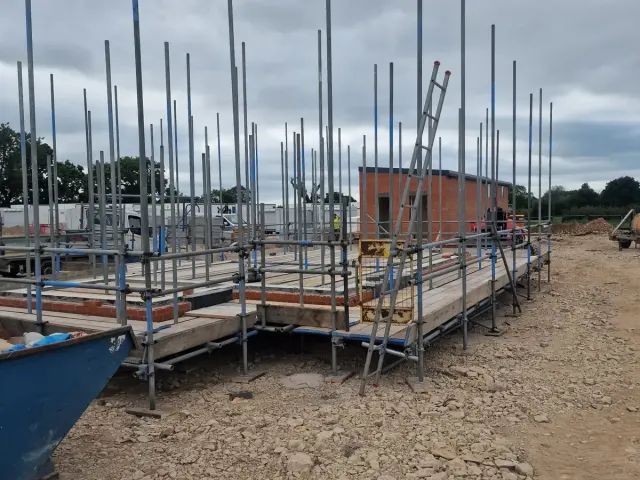 New build scaffold progressing with the brickwork — Preston Scaffolding NW, scaffolders covering Lancaster