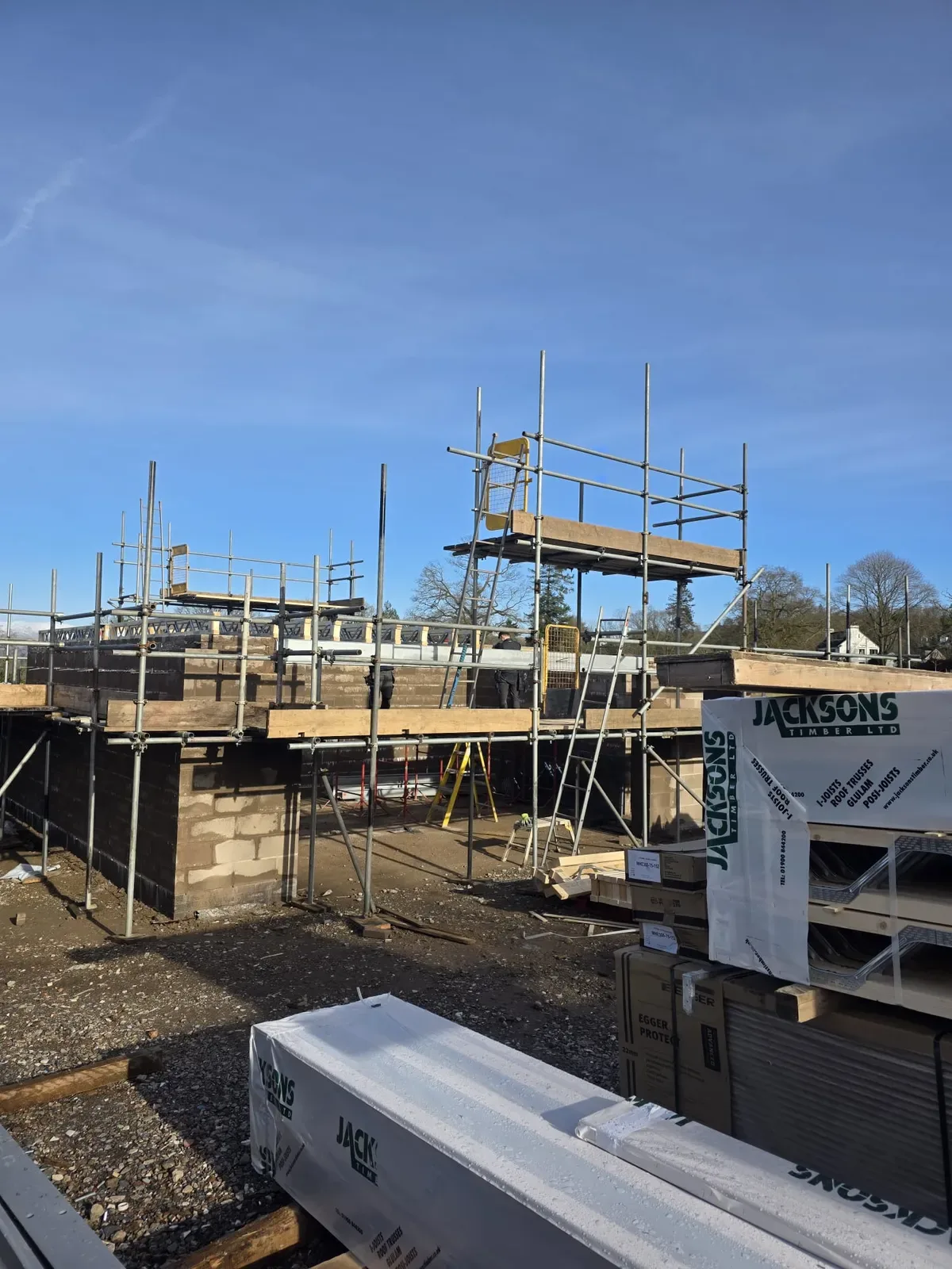 New build scaffolding with working platforms