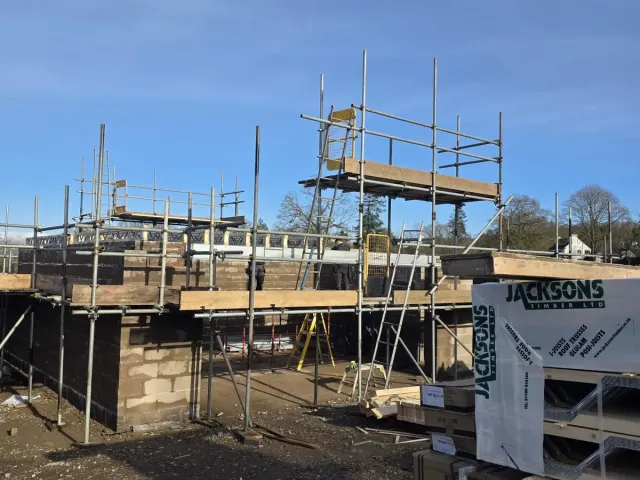 New build scaffolding with working platforms — Preston Scaffolding NW, scaffolders covering Broughton