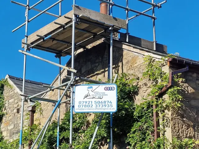 Chimney stack scaffold on a cottage — Preston Scaffolding NW, scaffolders covering Broughton
